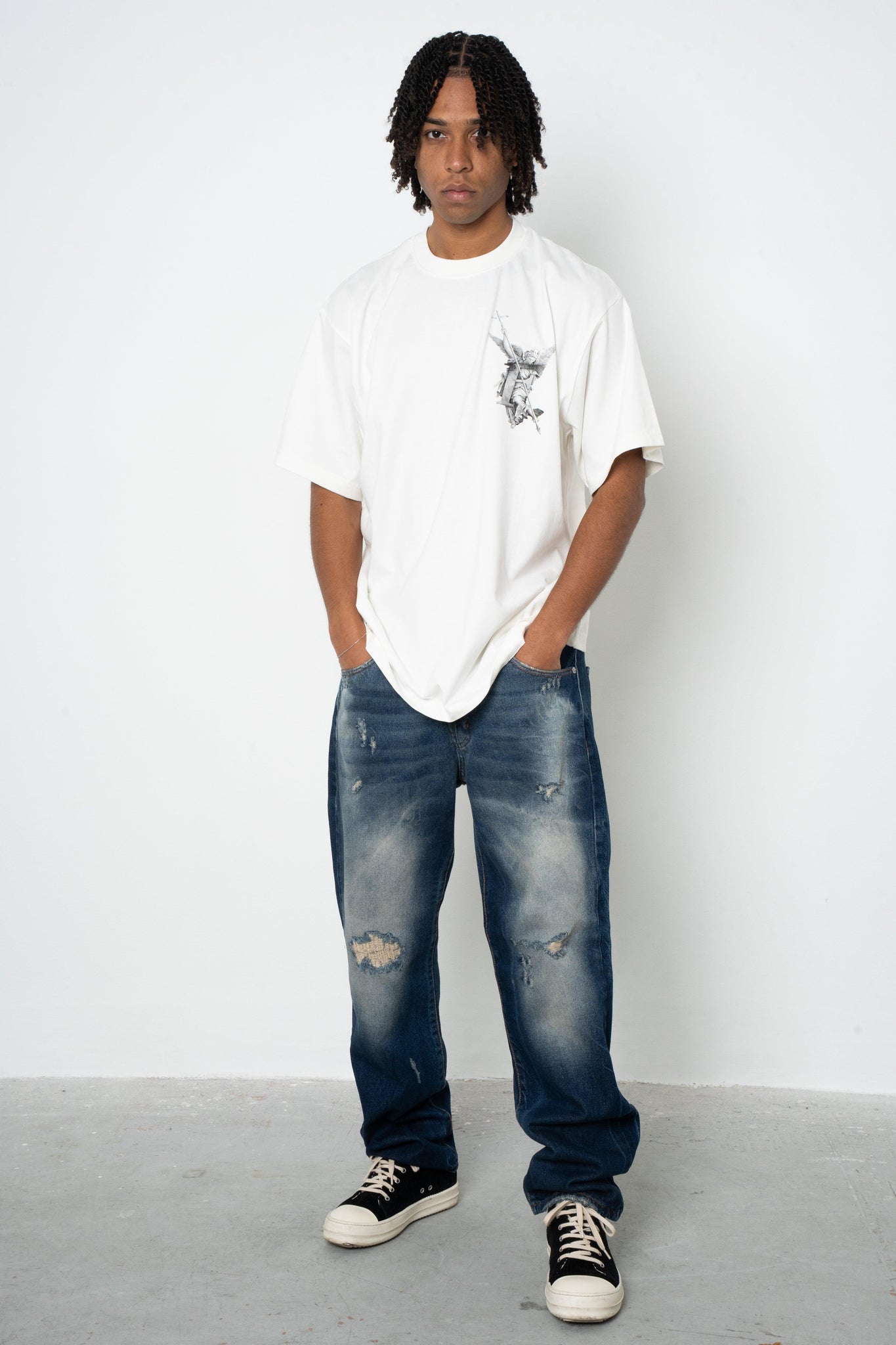 Jeans baggy blu con sarciture